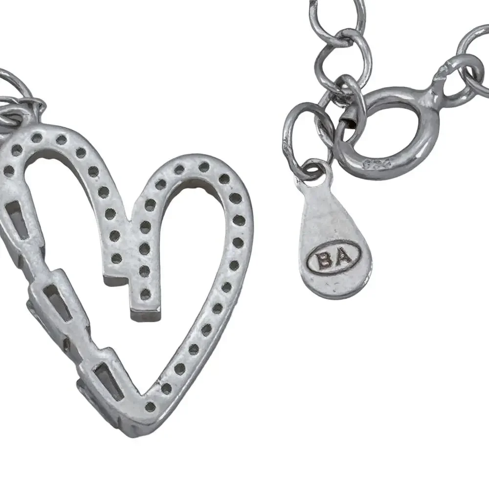 Vintage Sterling Silver 925 Heart Pendant Necklace 16.5